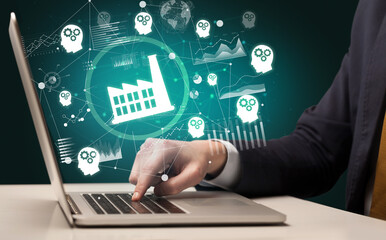 Business hand working on laptop, successful business concept