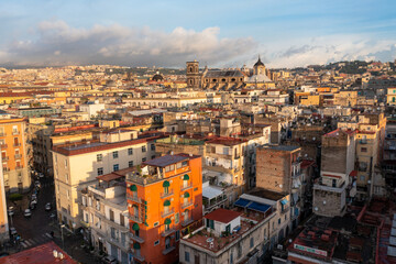 Obraz premium Aerial View of Naples Italy Looking Toward Centro Storico and the Church of Saint Augustine