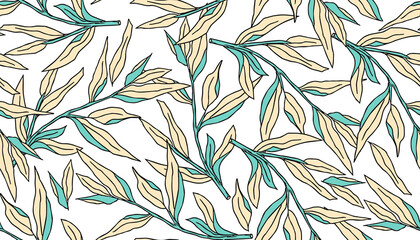 Seamless background of plant branches with leaves. PNG  illustration