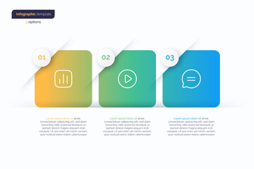 Abstract vector gradient minimalistic infographic template composed of 3 rounded squares