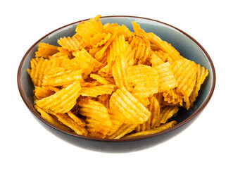Chips in a plate isolated on a white background.
