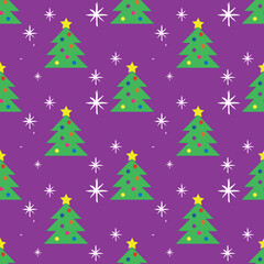 Seamless Pattern Texture Christmas Trees with Stars on Purple Background for Multiples Uses.