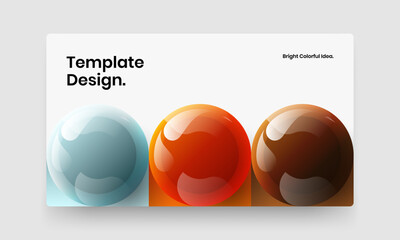 Creative 3D spheres site screen concept. Trendy annual report design vector layout.