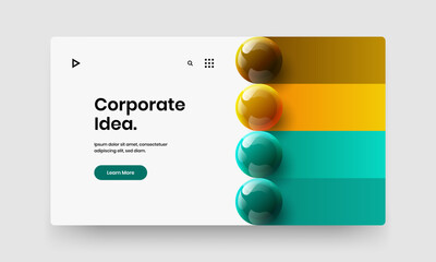 Vivid realistic spheres booklet concept. Fresh corporate cover vector design illustration.