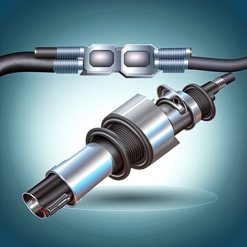 Realistic car oxygen sensor or lambda sensor in electronic fuel injection system 3 wires type.