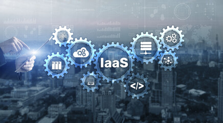IaaS Infrastructure as a Service. Blue Online Gear Internet and networking concept