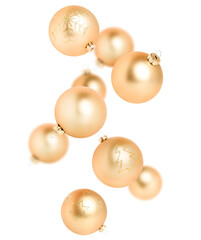 golden Christmas ornament hover on a white isolated background