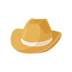 Cowboy hat icon. Vector image of a cowboy hat in yellow. Simple cartoon hat illustration