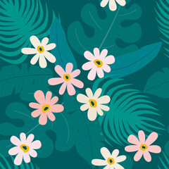 Fototapeta na wymiar Seamless pattern in botanical floral style. Modern exotic design with tropical green leaves for paper, cover, fabric, interior wallpaper decor