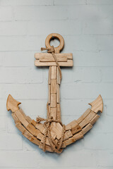 wooden sea anchor isolated white background vertical