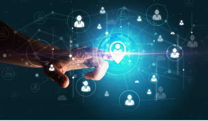 Businessman hand pressing stock graphic information on multitouch screen