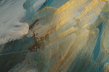 Texture oil and Acrylic smear blot painting  Abstract gold and blue color stain brushstroke paper background. Contemporary art.