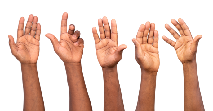 Hands up isolated on white background	