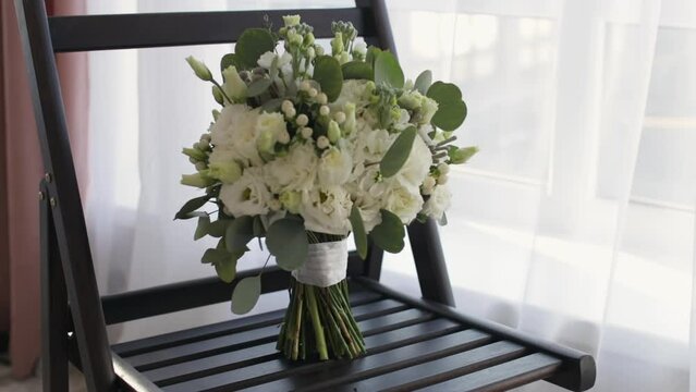 Beautiful modern wedding bouquet, Bouquet of white fresh roses