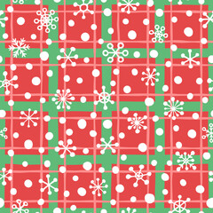Vector seamless pattern with snowflakes on tartan. Cute design for Christmas wrappings, textile, wallpaper and backgrounds.