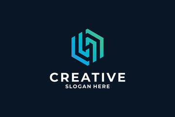 Letter H logo design combine with creative Hexagon shape.