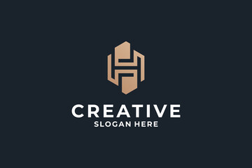 Obraz premium Letter H logo design combine with creative Hexagon shape.