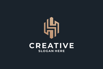 Obraz premium Letter H logo design combine with creative Hexagon shape.
