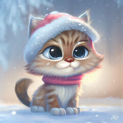 christmas cat in the snow