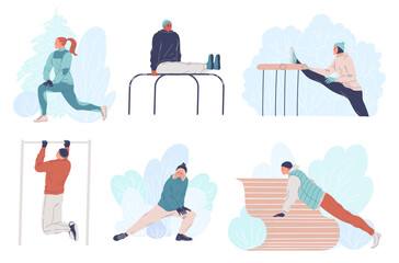 Naklejka premium People working out outdoors in the winter. Athletes exercise. Winter training