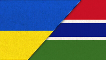 Flag of Ukraine and Gambia - 3D illustration. Ukrainian and Gambian relations