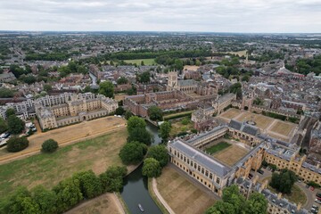 Cambridge City centre UK drone aerial view