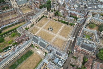 Fototapeta premium Trinity College Cambridge City centre UK drone aerial view ..