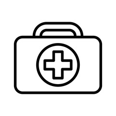 First aid kit icon. Black first aid kit icon on white background. Vector illustration. Linear symbol of first aid kit