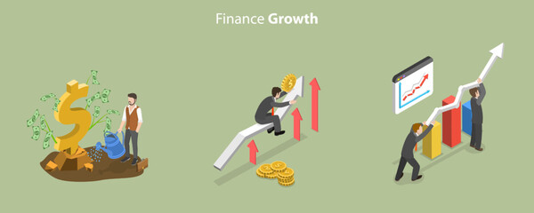3D Isometric Flat Vector Conceptual Illustration of Finance Growth, Reaching Business Target