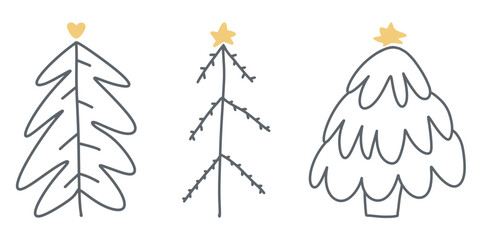 Christmas tree linear icon. Set of cute black christmas tree icons on white background. Vector illustration. Holiday icons