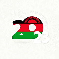 New Year 2023 for Malawi on snowflake background.