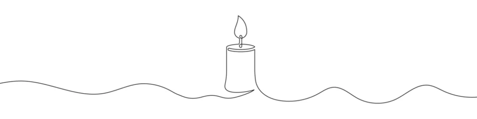 Papier Peint photo Une ligne Continuous line drawing of candle. Candle one line icon. One line drawing background. Vector illustration. Christmas candle icon