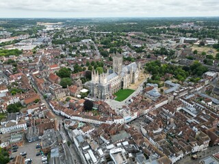 Canterbury city centre Kent UK high angle  drone aerial view summer.