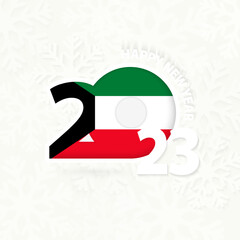New Year 2023 for Kuwait on snowflake background.