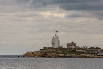 The Center for regulating the movement of ships in Sevastopol. Autumn in Sevastopol on the shore.