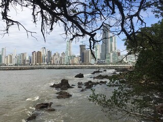 view from the beach to the city
