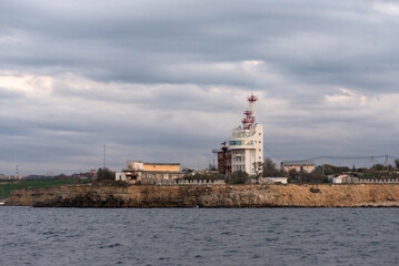 Fototapeta premium The Center for regulating the movement of ships in Sevastopol. Autumn in Sevastopol on the shore.