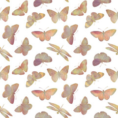 abstract watercolor background of butterflies isolate on white background, seamless pattern for design, print, wallpapers, invitations and wrapping paper