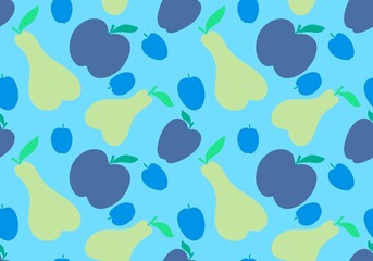 Fototapeta na wymiar Cartoon fruit harvest seamless apples and pears and plums pattern for wrapping paper and fabrics and linens