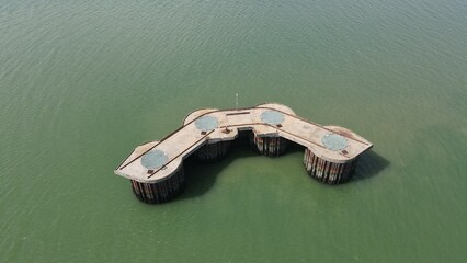 Jetty Bradwell decommissioned Nuclear Power station Essex UK Aerial footage.