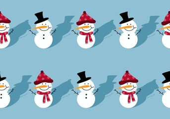 Winter seamless snowman and snowflakes pattern for Christmas wrapping paper and kids notebooks