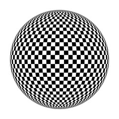 Checkered globe in black and white. 3D chess sphere. Vector illustration