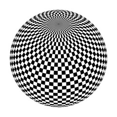 Checkered globe in black and white. 3D chess sphere. Vector illustration