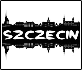 Szczecin Poland Skyline Sunset Travel Souvenir Sticker Logo Badge Stamp Emblem Coat of Arms Vector Illustration EPS