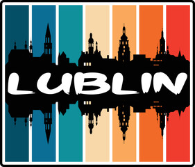 Lublin Poland Skyline Sunset Travel Souvenir Sticker Logo Badge Stamp Emblem Coat of Arms Vector Illustration EPS - obrazy, fototapety, plakaty