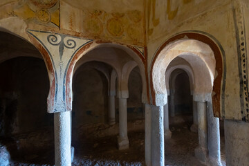 Hermitage of San Baudelio, Soria province, Castilla y Leon, Spain, Europe. Inside detail.