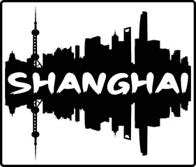 Shanghai China Skyline Sunset Travel Souvenir Sticker Logo Badge Stamp Emblem Coat of Arms Vector Illustration EPS