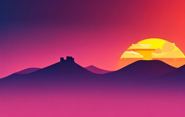 kleurrijke silhouet landschap illustratie