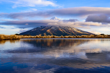Fototapeta na wymiar Mt. Taranaki reflection in Pouakai Pool, New Zealand 