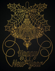 Fototapeta premium Christmas tree decoration light with happy new year golden zentangle design banner 